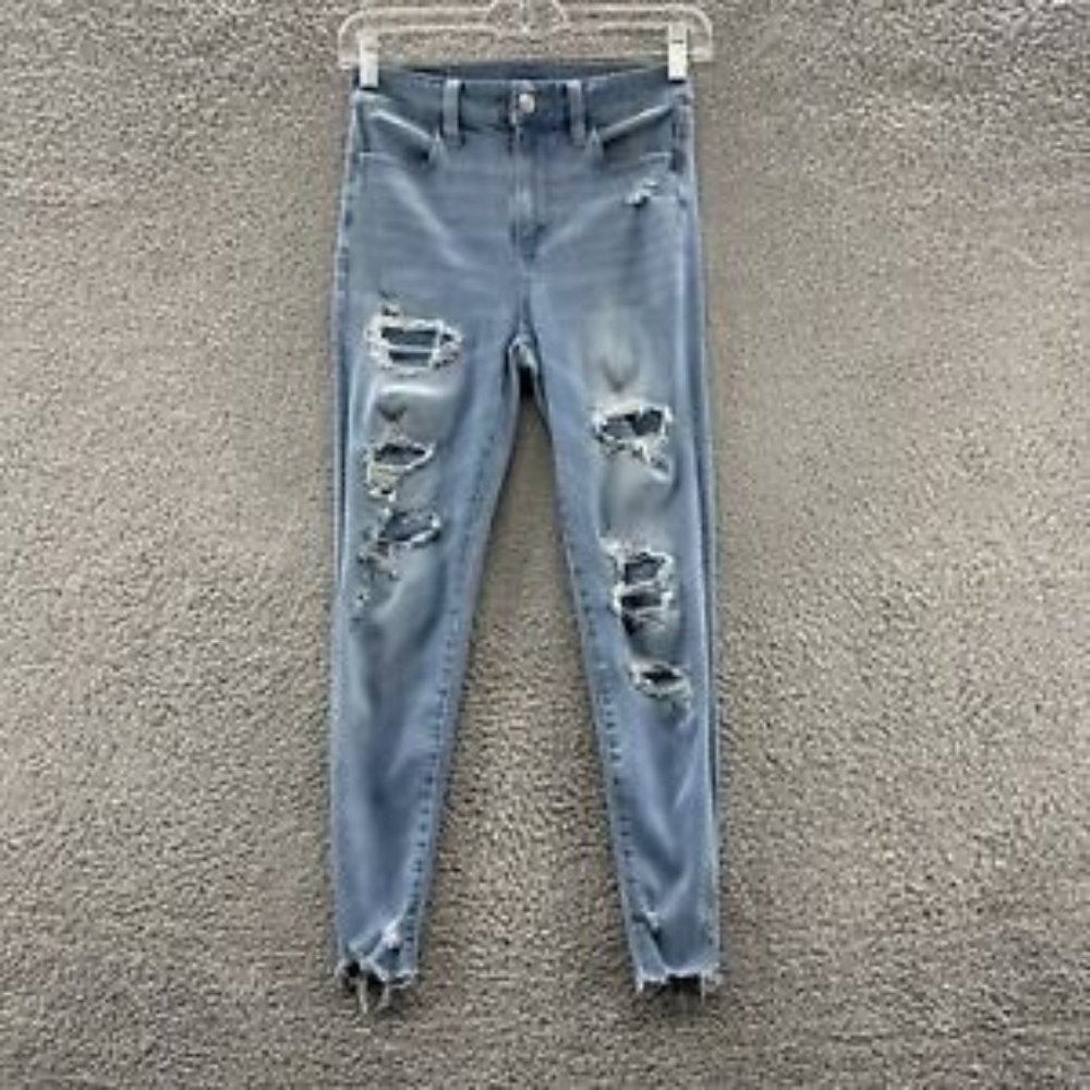 American Eagle Pants Women's 24 Blue Denim 360 Super Stretch High‎ Rise Jeggings
